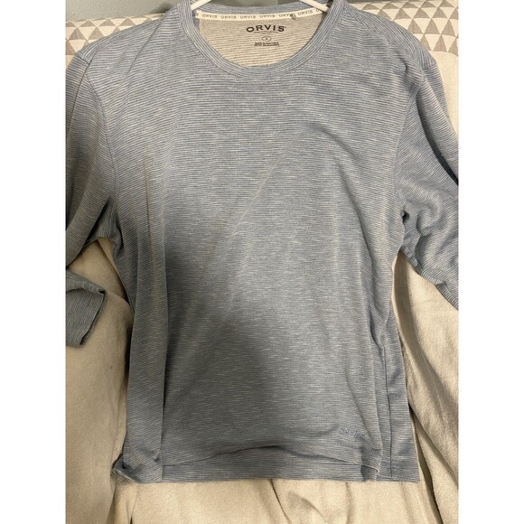 Orvis Striped Long Sleeve Tee Men Blue Rayon Lightweight Outdoor Sz L, Clean! - Picture 3 of 7